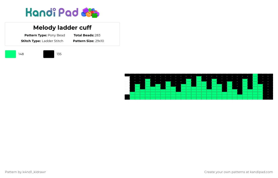 Melody ladder cuff - Pony Bead Pattern by k4nd1_kidrawr on Kandi Pad - black,teal