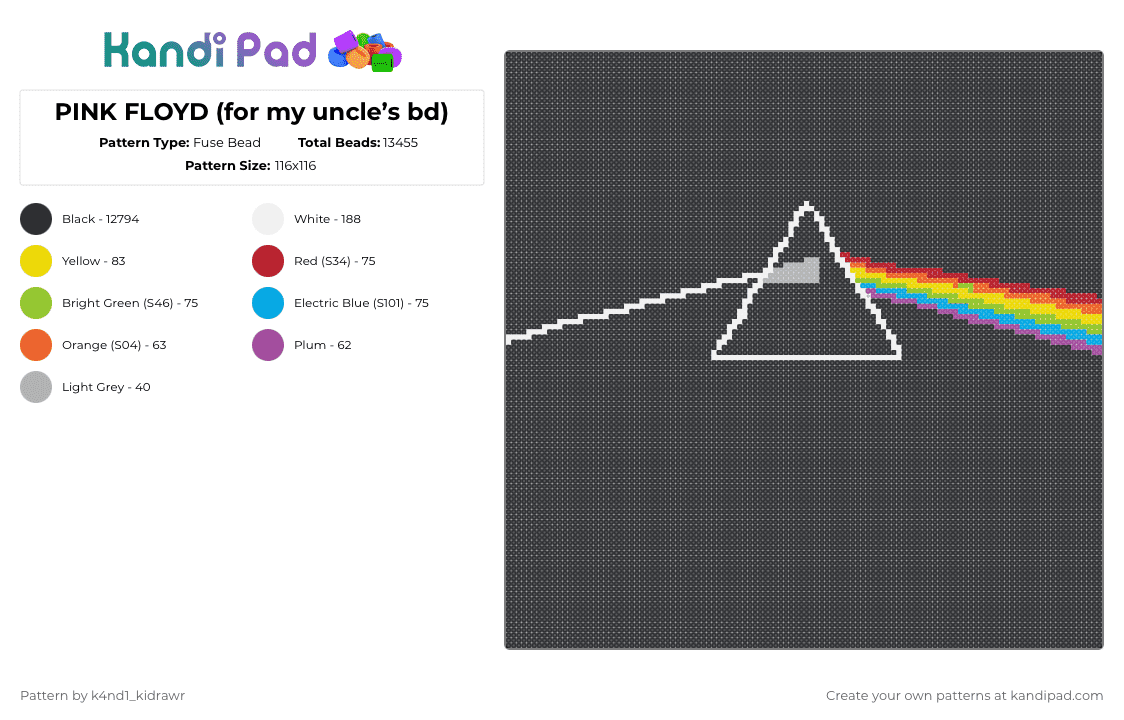 Pink Floyd Pattern PINK FLOYD (for my uncle’s bd) Fuse Bead Pattern - Kandi Pad | Kandi ...