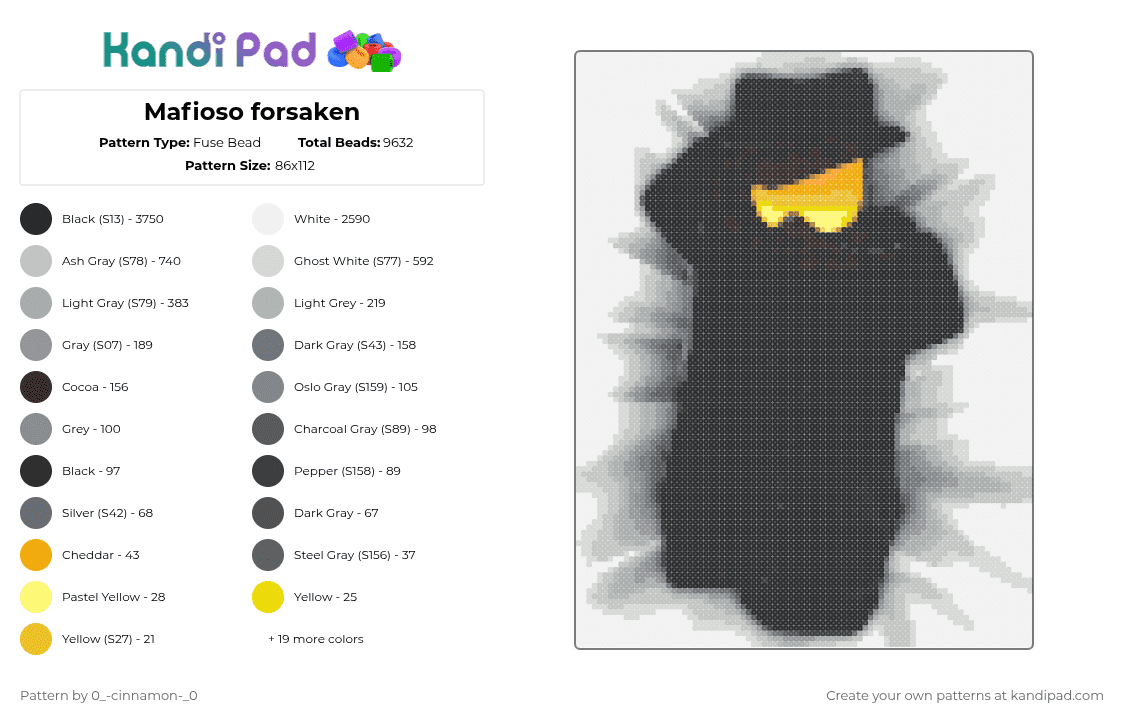Mafioso forsaken - Fuse Bead Pattern by 0_-cinnamon-_0 on Kandi Pad - 