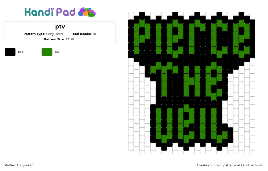 ptv - Pony Bead Pattern by lyssa37 on Kandi Pad - pierce the veil,music,band,emo,bold,emblematic,spirit,genre,black,green