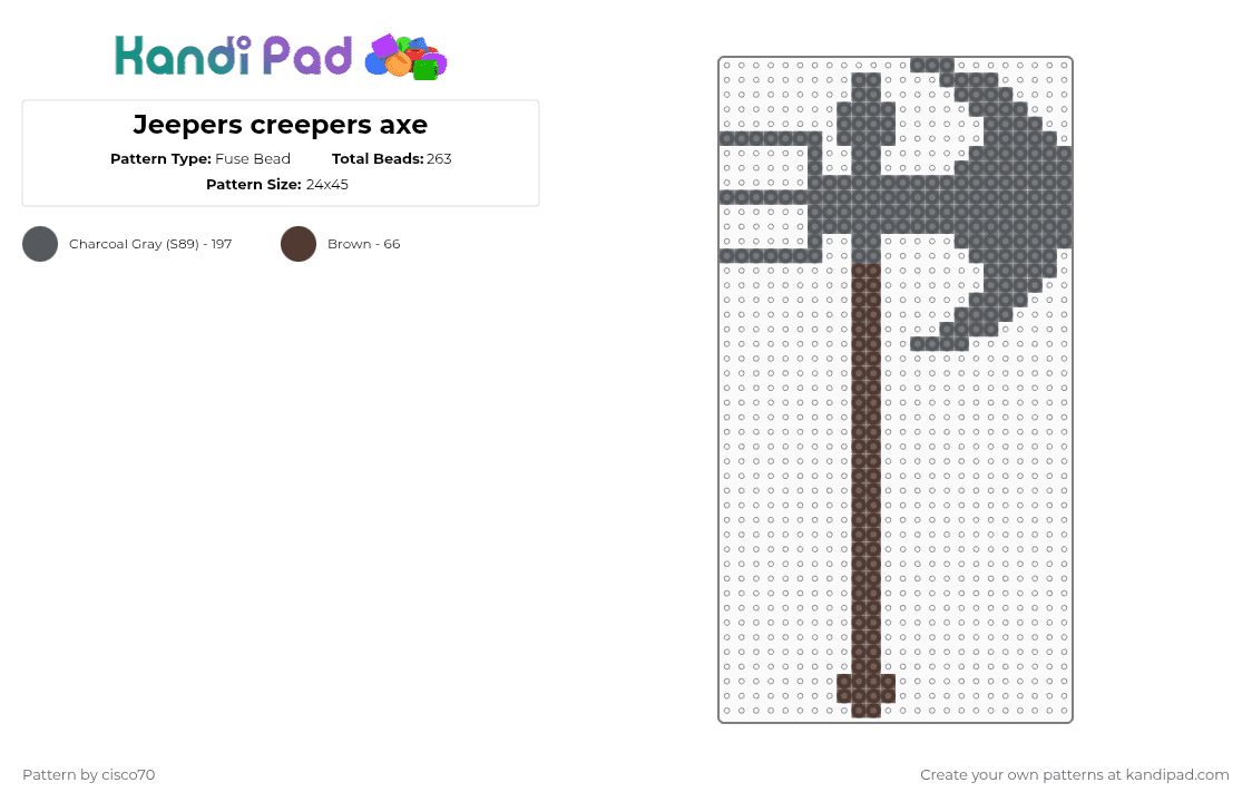 Jeepers creepers axe - Fuse Bead Pattern by cisco70 on Kandi Pad - gray