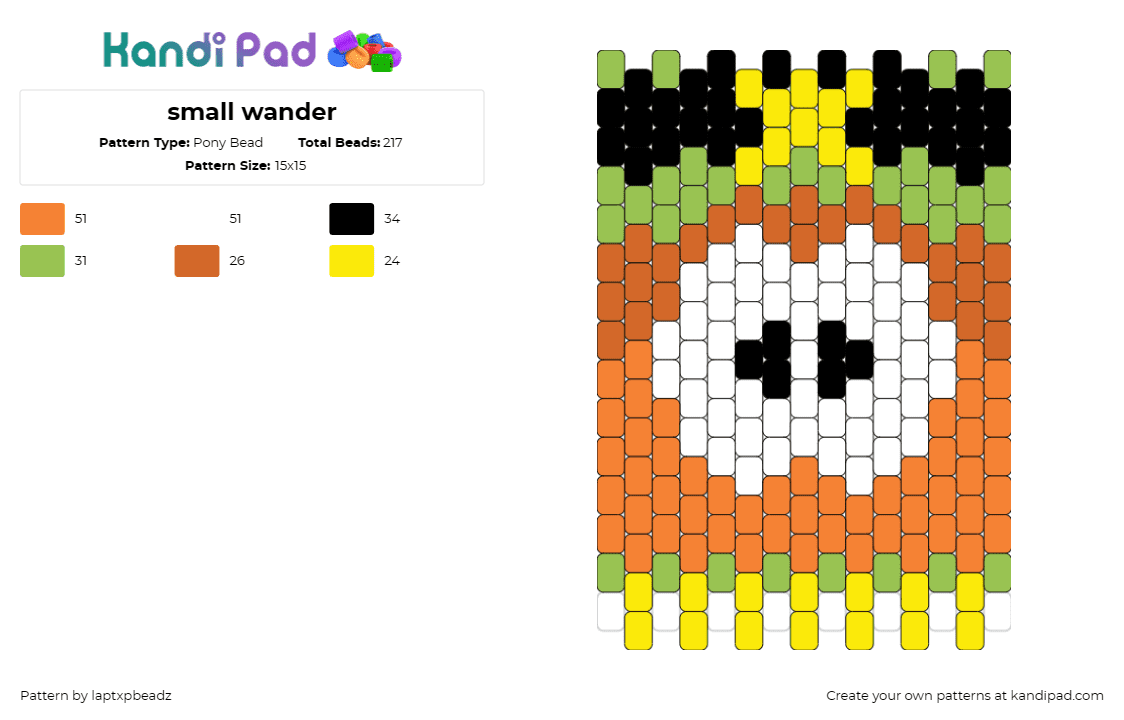 small wander - Pony Bead Pattern by laptxpbeadz on Kandi Pad - wander over yonder,character,whimsical,cartoon,adorable,vibrant,orange