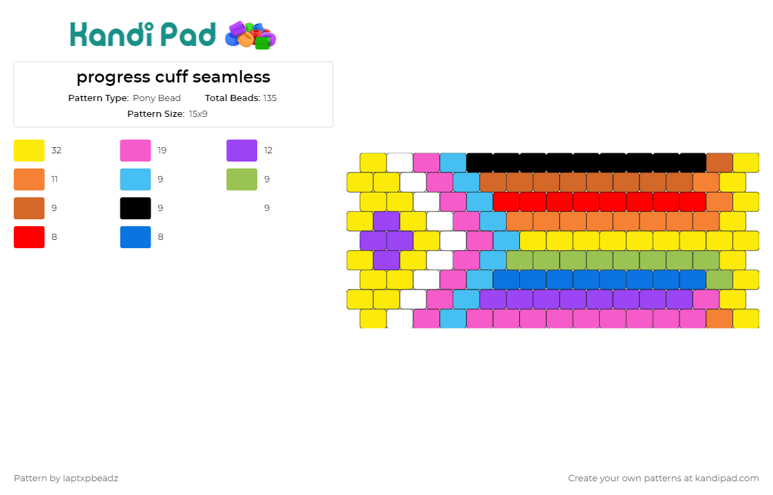 progress cuff seamless - Pony Bead Pattern by laptxpbeadz on Kandi Pad - progress,pride,cuff,rainbow,seamless,symbolize,inclusivity,diversity,celebration,multicolor
