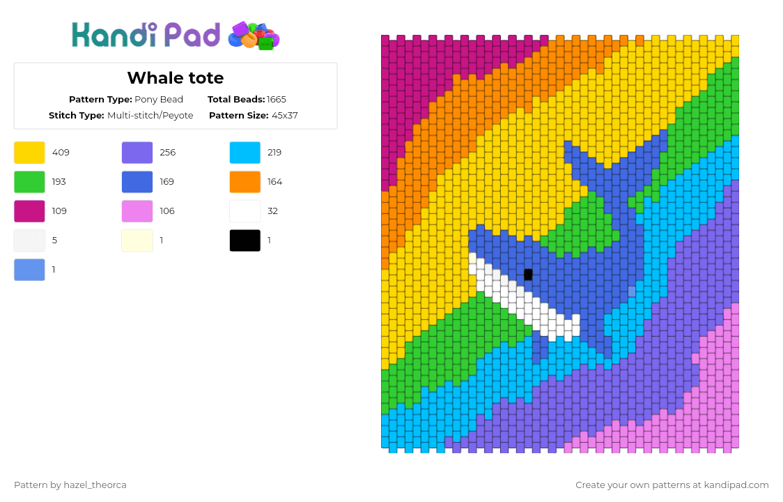 Whale tote - Pony Bead Pattern by hazel_theorca on Kandi Pad - yellow,blue