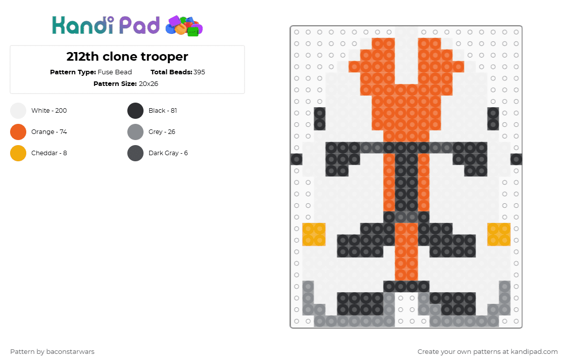 212th clone trooper - Fuse Bead Pattern by baconstarwars on Kandi Pad - white,orange,gray,clone,trooper,clone trooper,star wars