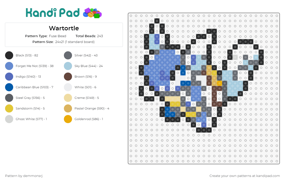 Wartortle - Fuse Bead Pattern by demmonsrj on Kandi Pad - wartortle,pokemon,squirtle,blastoise,evolution,gaming,iconic,creature,blue