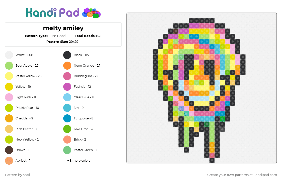 melty smiley - Fuse Bead Pattern by scail on Kandi Pad - white,pink,yellow,green,orange,colorful