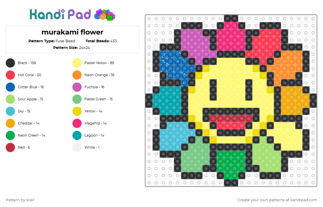 murakami flower - Fuse Bead Pattern by scail on Kandi Pad - yellow