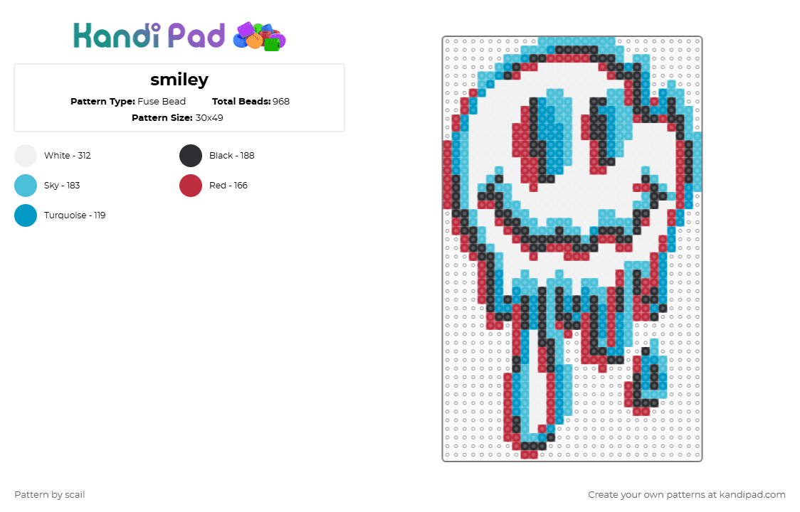 smiley - Fuse Bead Pattern by scail on Kandi Pad - light blue,red