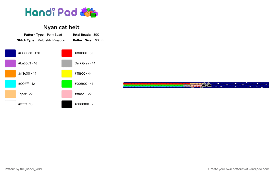 Nyan cat belt - Pony Bead Pattern by the_kandi_kidd on Kandi Pad - cat, nyan, purple