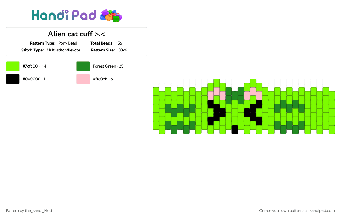 Alien cat cuff >. - Pony Bead Pattern by the_kandi_kidd on Kandi Pad - alien, cat, green