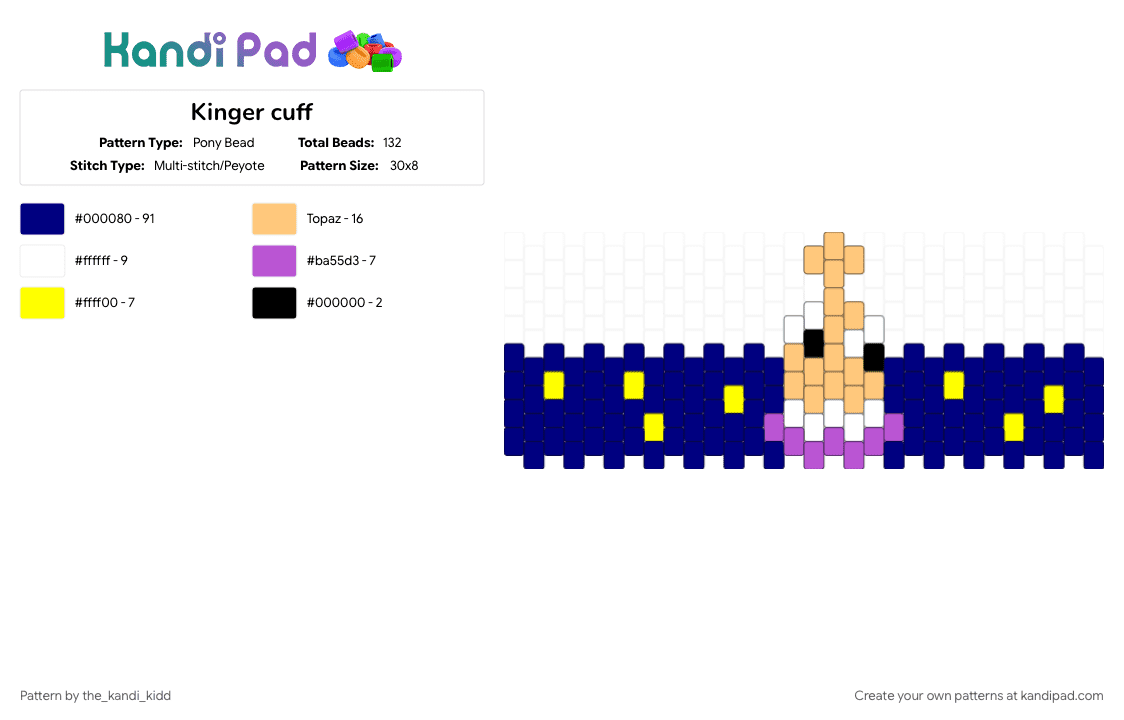 Kinger cuff - Pony Bead Pattern by the_kandi_kidd on Kandi Pad - kinger, purple, tadc