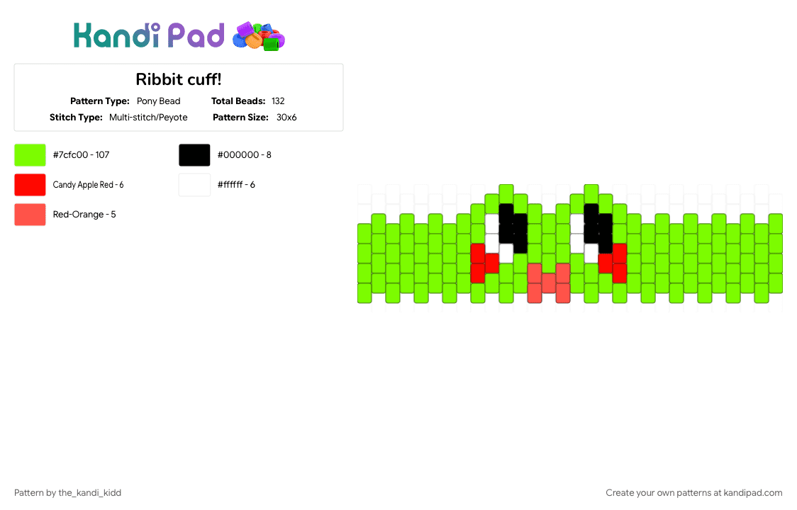 Ribbit cuff! - Pony Bead Pattern by the_kandi_kidd on Kandi Pad - green, ribbit, tadc