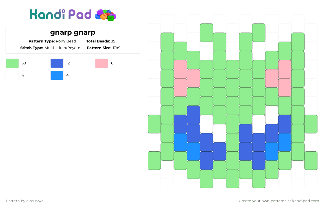 gnarp gnarp - Pony Bead Pattern by c1rcusr4t on Kandi Pad - teal