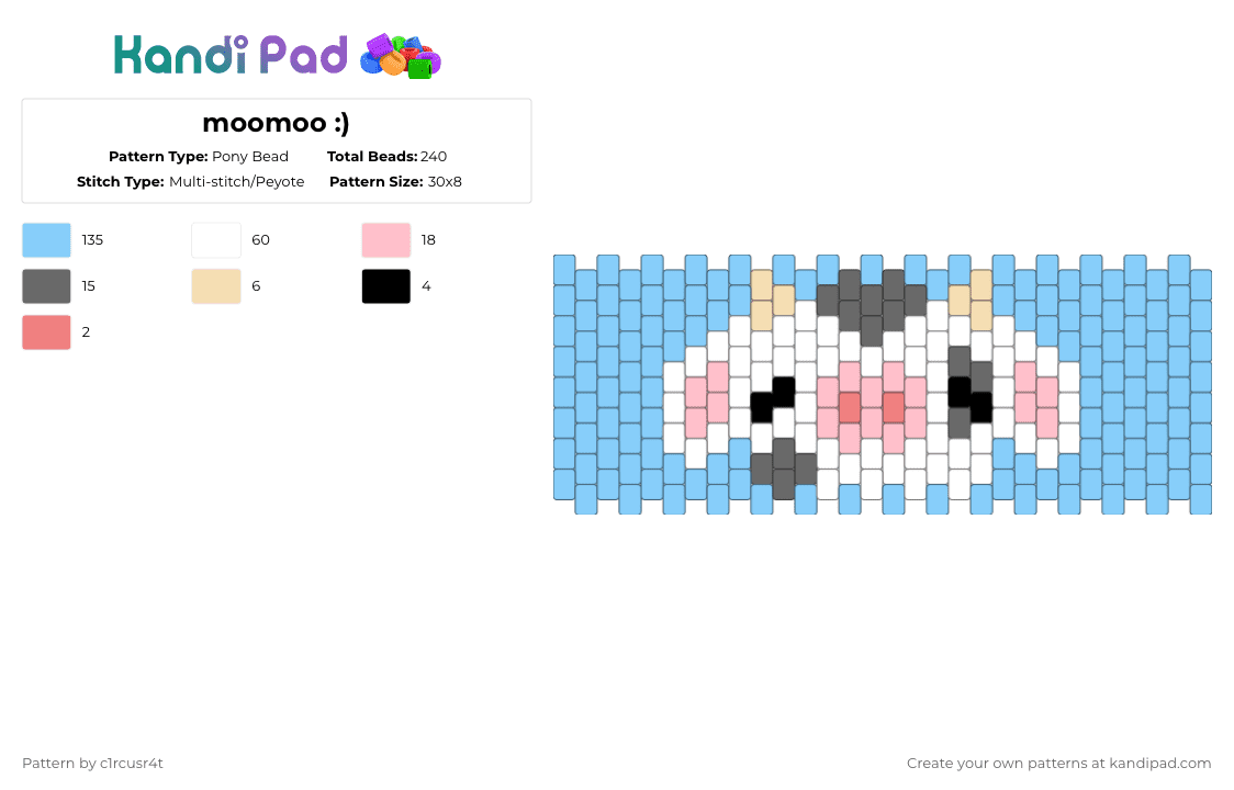 moomoo :) - Pony Bead Pattern by c1rcusr4t on Kandi Pad - light blue