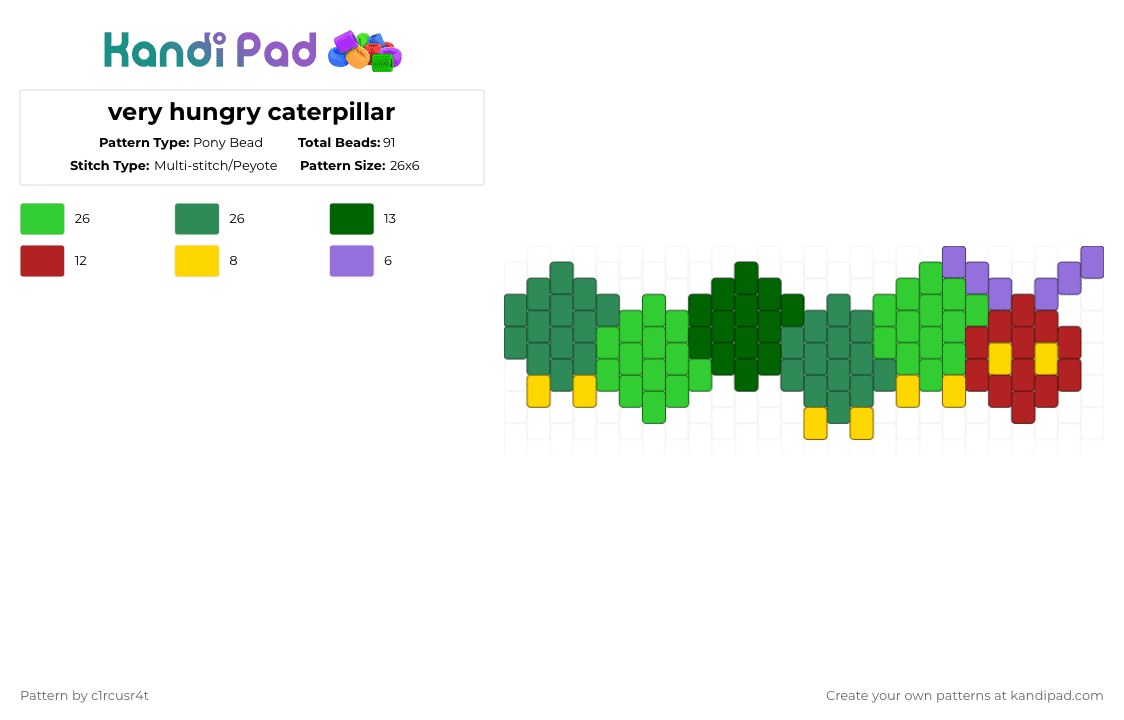 very hungry caterpillar - Pony Bead Pattern by c1rcusr4t on Kandi Pad - green
