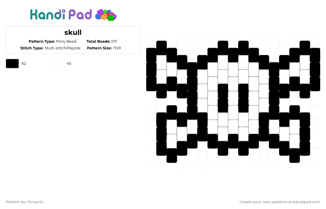 skull - Pony Bead Pattern by c1rcusr4t on Kandi Pad - black,white