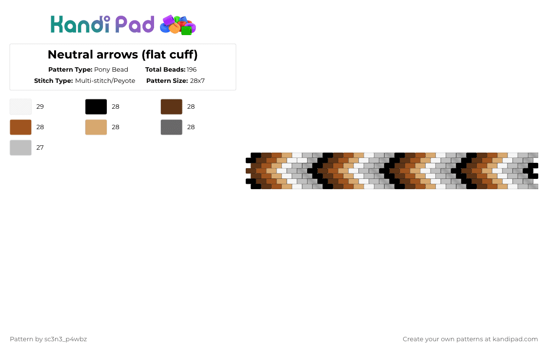 Neutral arrows (flat cuff) - Pony Bead Pattern by sc3n3_p4wbz on Kandi Pad - beige