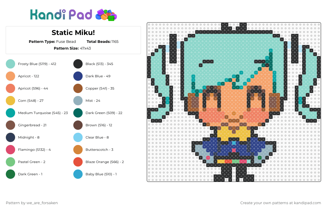 Static Miku! - Fuse Bead Pattern by we_are_forsaken on Kandi Pad - light blue,orange