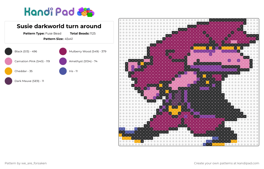 Susie darkworld turn around - Fuse Bead Pattern by we_are_forsaken on Kandi Pad - pink