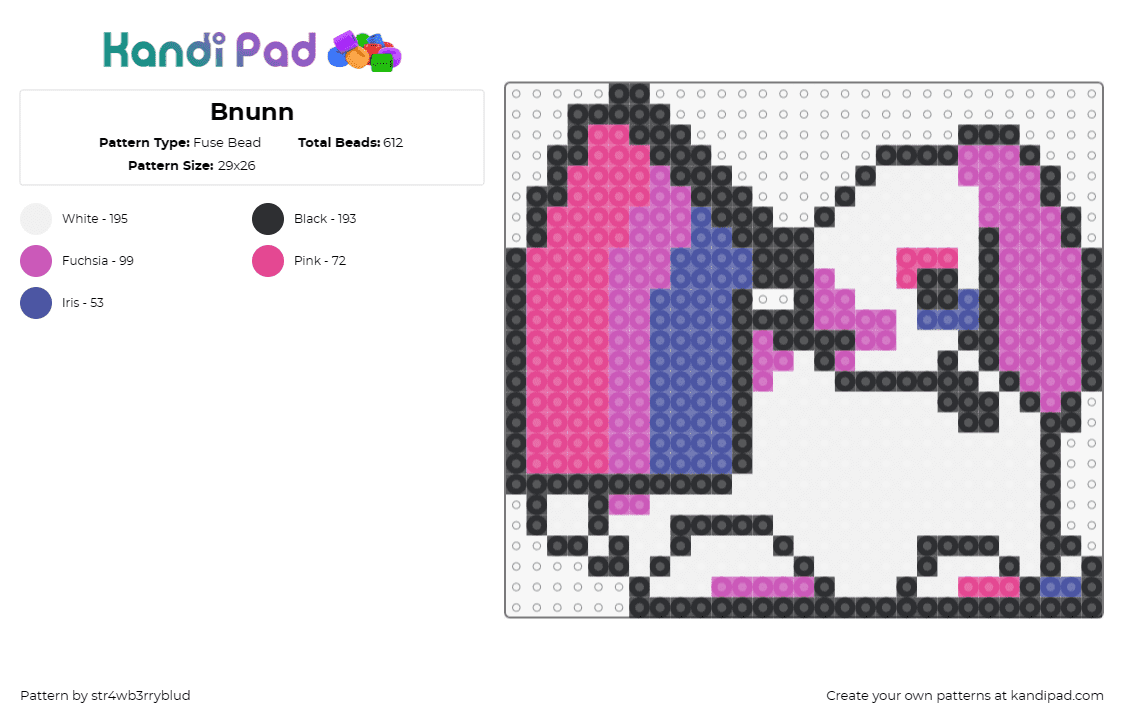 Bnunn - Fuse Bead Pattern by str4wb3rryblud on Kandi Pad - bisexual,pride,diversity,vibrant,meaningful,celebration,pink,purple