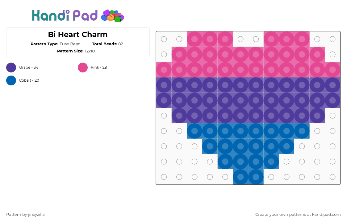Bi Heart Charm - Fuse Bead Pattern by jinxyzilla on Kandi Pad - pink,purple,charm,heart,pride,bi
