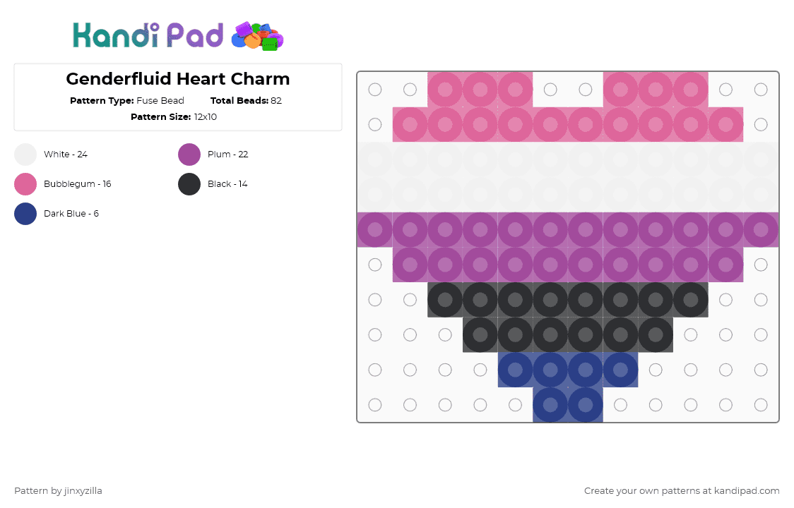 Genderfluid Heart Charm - Fuse Bead Pattern by jinxyzilla on Kandi Pad - pink,charm,heart,pride,genderfluid