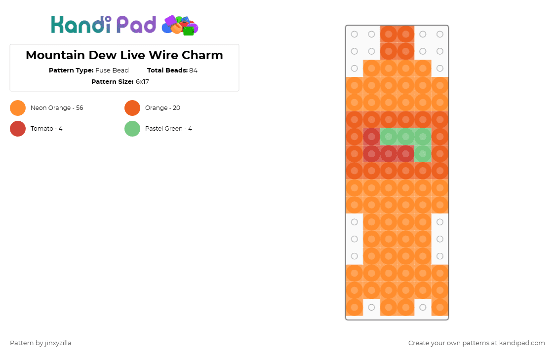 Mountain Dew Live Wire Charm - Fuse Bead Pattern by jinxyzilla on Kandi Pad - orange,soda,mountaindew,drink,food