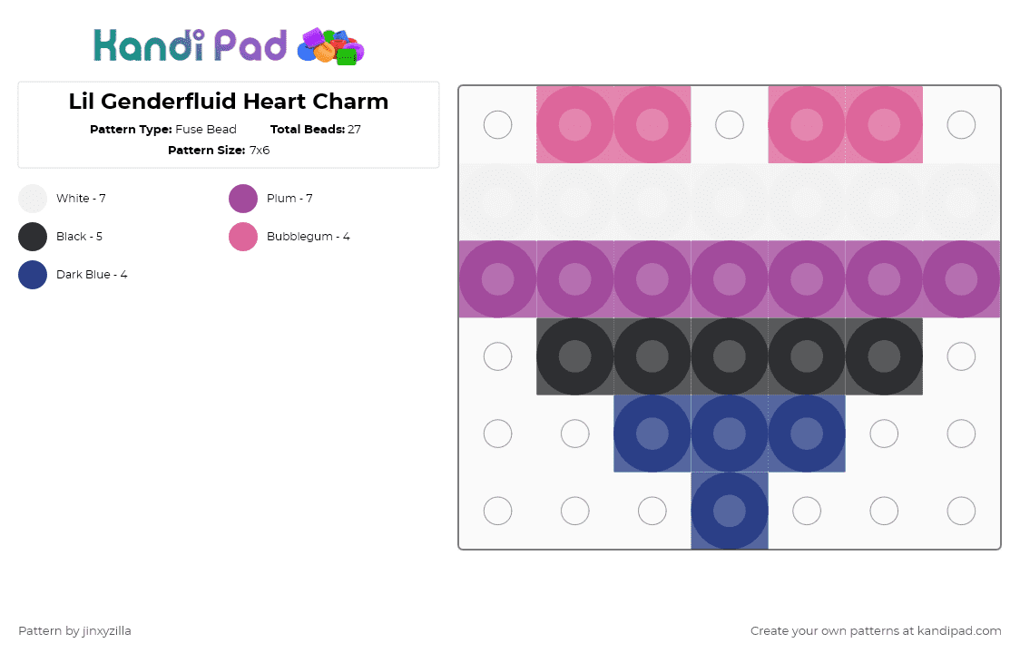 Lil Genderfluid Heart Charm - Fuse Bead Pattern by jinxyzilla on Kandi Pad - pink,blue,heart,charm,pride,genderfluid