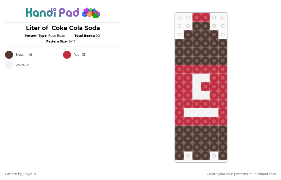 Liter of  Coke Cola Soda - Fuse Bead Pattern by jinxyzilla on Kandi Pad - red,brown,soda,food,charm,bottle,coke,cola