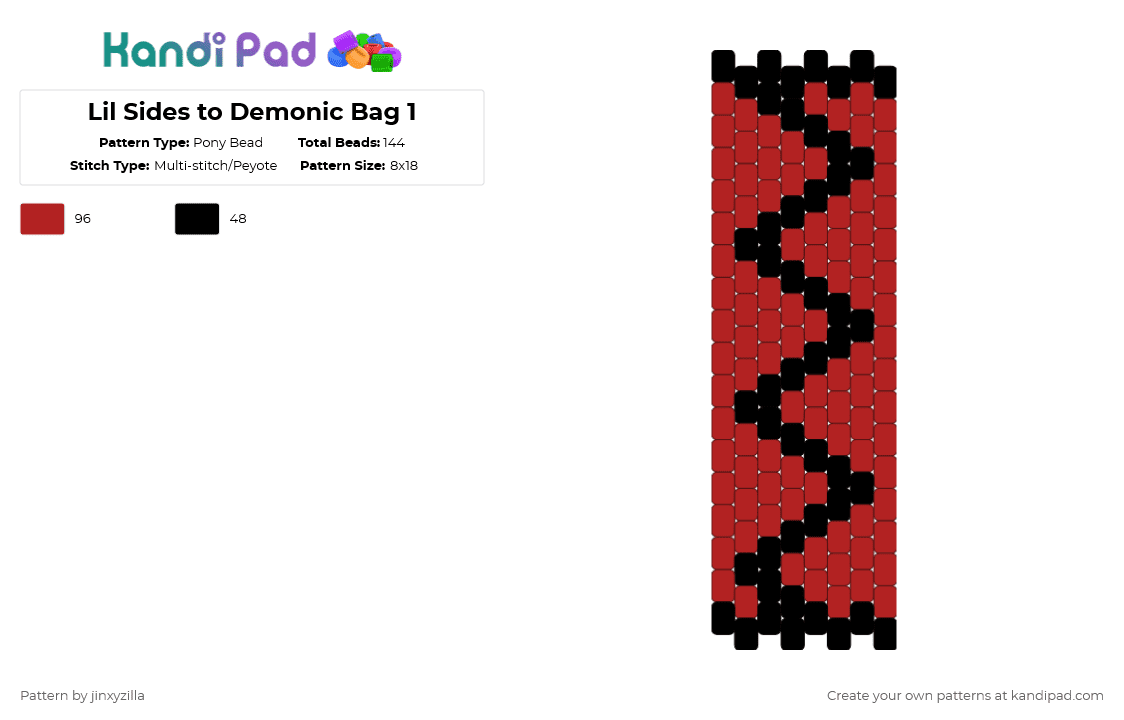Lil Sides to Demonic Bag 1 - Pony Bead Pattern by jinxyzilla on Kandi Pad - red,black,bag,panel,side