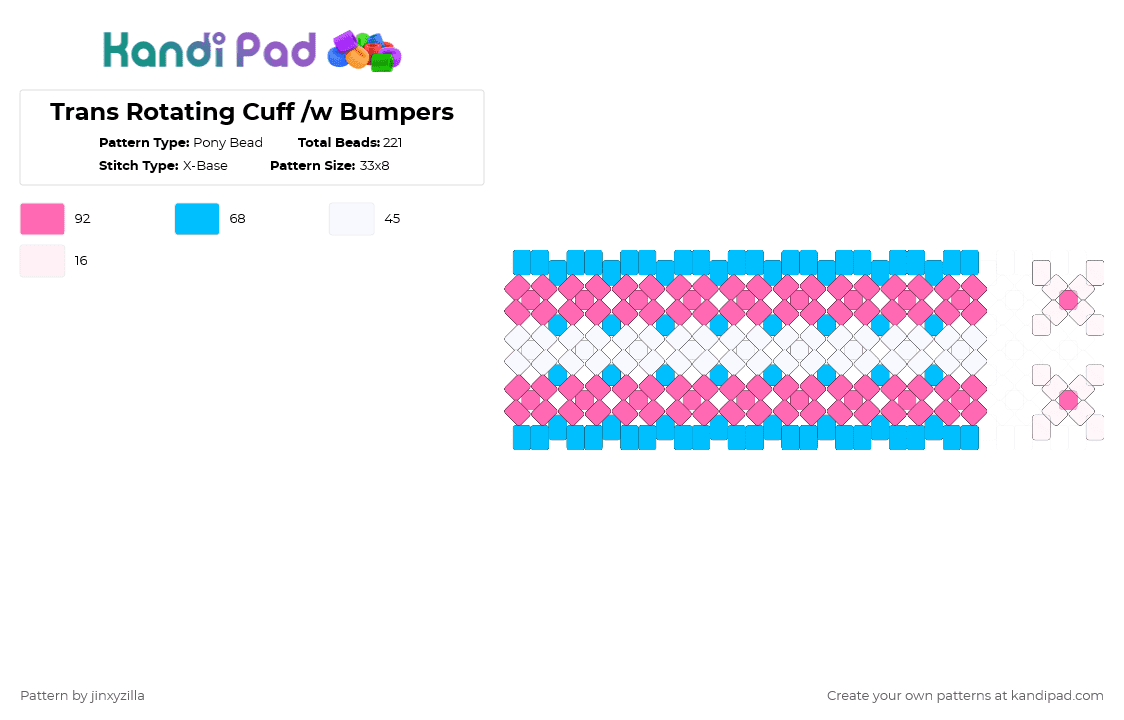 Trans Rotating Cuff /w Bumpers - Pony Bead Pattern by jinxyzilla on Kandi Pad - light blue,pink,trans,pride,cuff,rotating