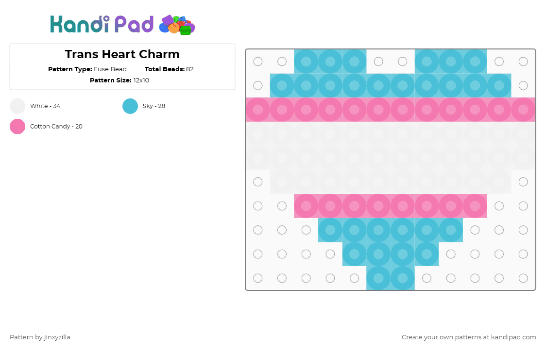 Trans Heart Charm - Fuse Bead Pattern by jinxyzilla on Kandi Pad - light blue,pink,charm,heart,trans,pride