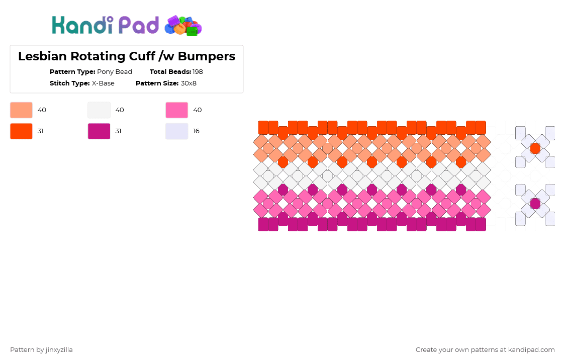 Lesbian Rotating Cuff /w Bumpers - Pony Bead Pattern by jinxyzilla on Kandi Pad - bumper,lgbt,pride month,pride,pink,lesbian,cuff,rotating