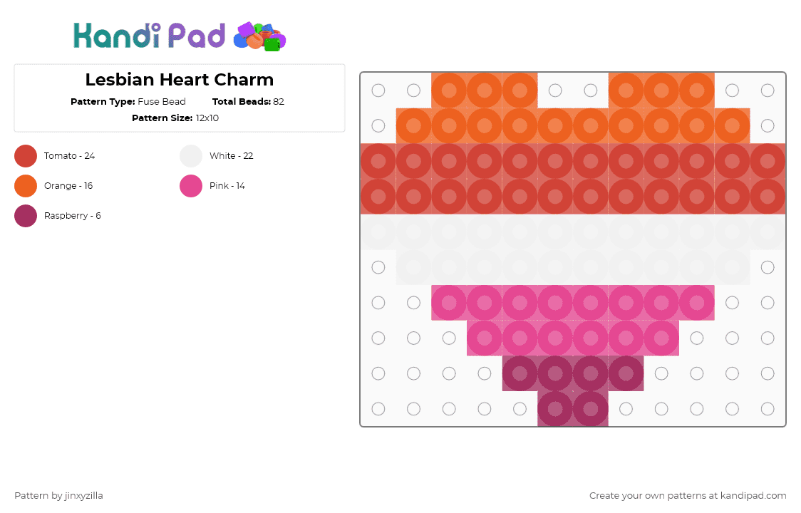 Lesbian Heart Charm - Fuse Bead Pattern by jinxyzilla on Kandi Pad - red,pink,charm,heart,pride,lesbian