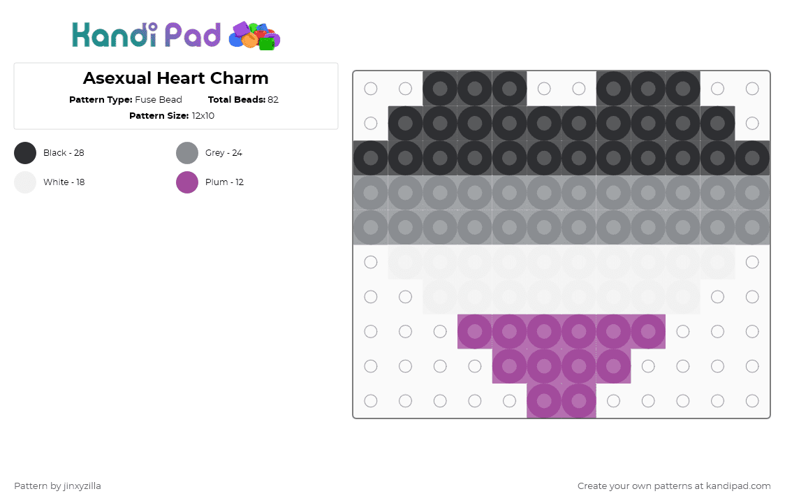 Asexual Heart Charm - Fuse Bead Pattern by jinxyzilla on Kandi Pad - gray,pink,charm,heart,pride,asexual