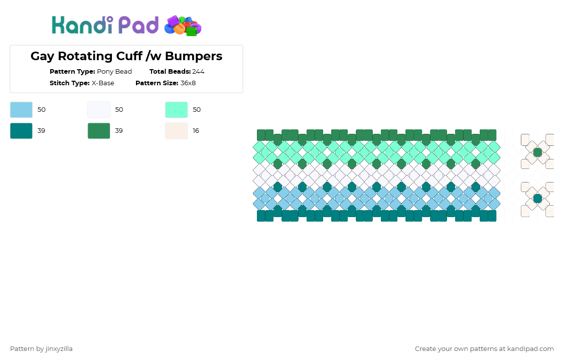 Gay Rotating Cuff /w Bumpers - Pony Bead Pattern by jinxyzilla on Kandi Pad - teal,gay,pride,cuff,rotating