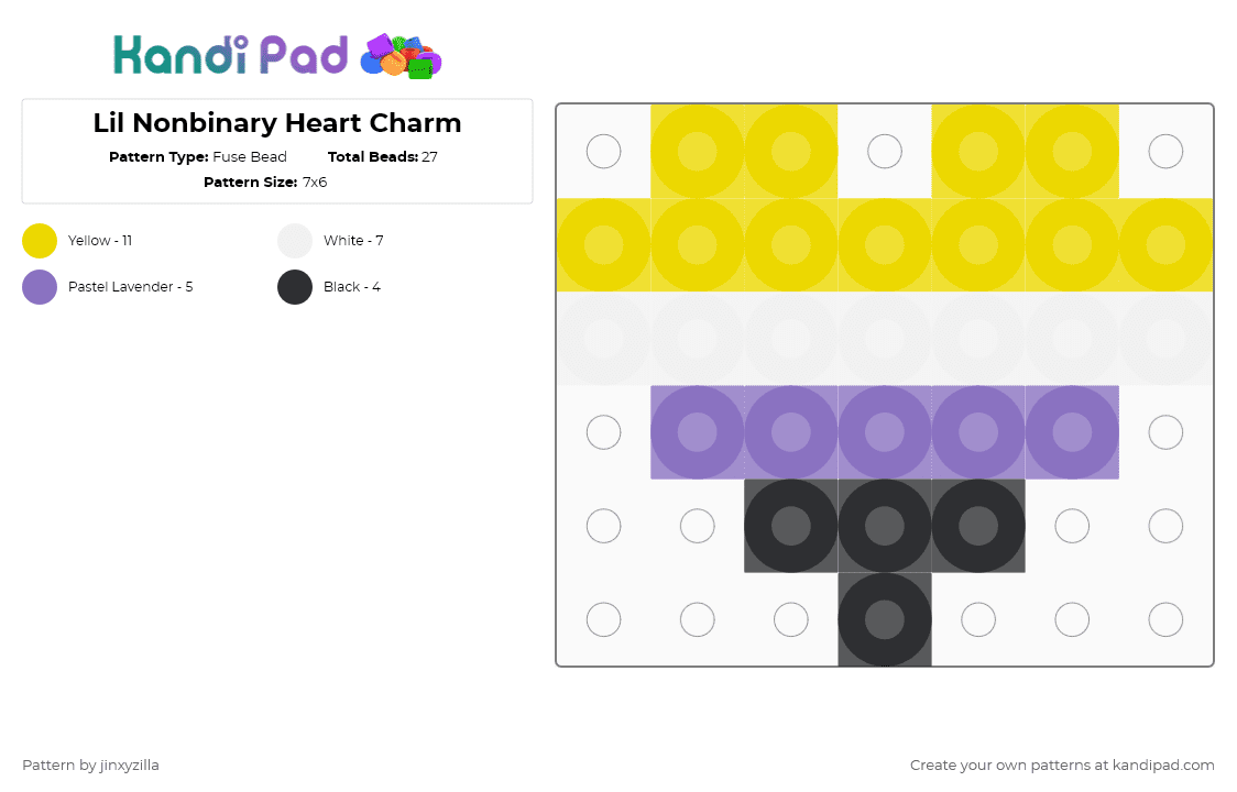 Lil Nonbinary Heart Charm - Fuse Bead Pattern by jinxyzilla on Kandi Pad - yellow,blue,heart,charm,nonbinary
