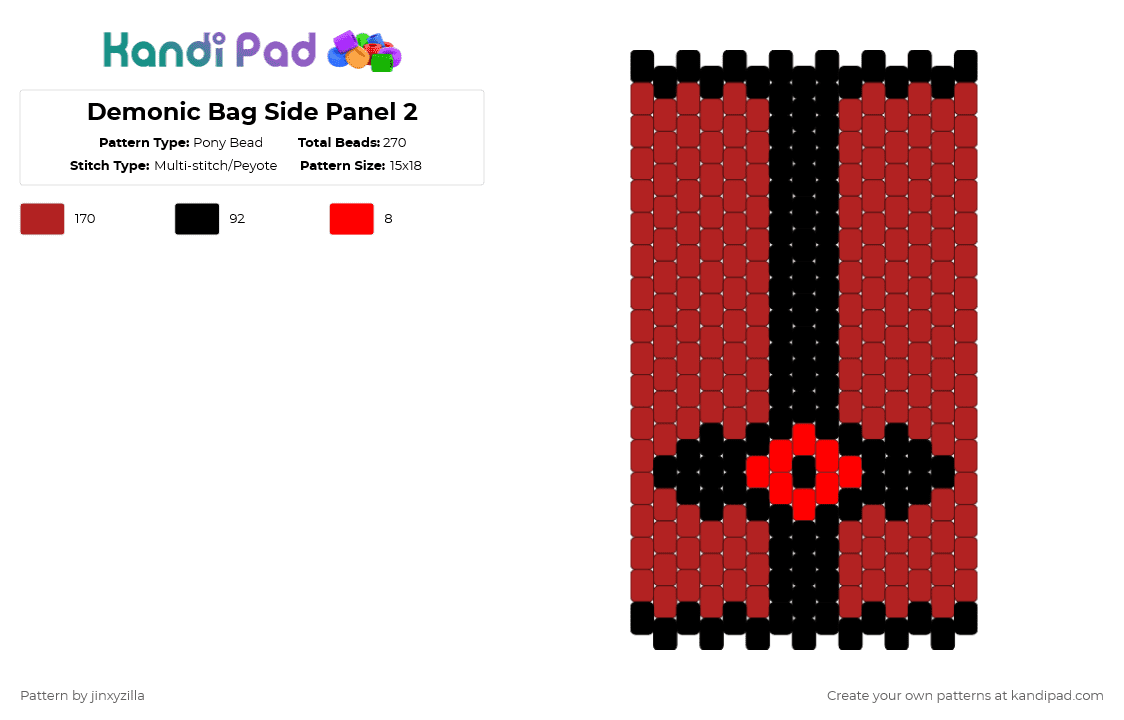 Demonic Bag Side Panel 2 - Pony Bead Pattern by jinxyzilla on Kandi Pad - black,red,demonic,bag,side,panel