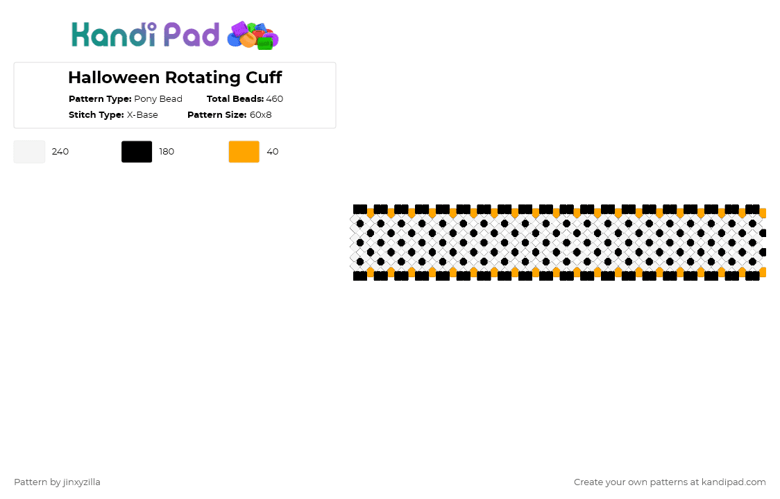 Halloween Rotating Cuff - Pony Bead Pattern by jinxyzilla on Kandi Pad - white,holiday,cuff