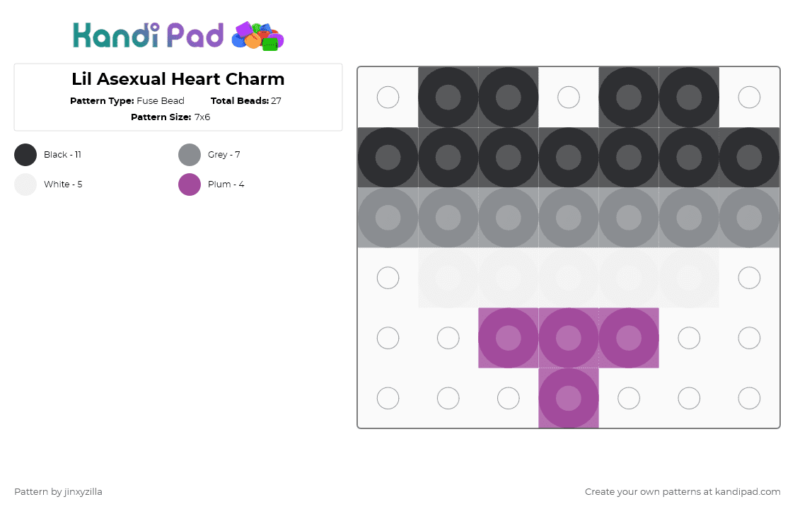 Lil Asexual Heart Charm - Fuse Bead Pattern by jinxyzilla on Kandi Pad - gray,pink,heart,charm,pride,asexual