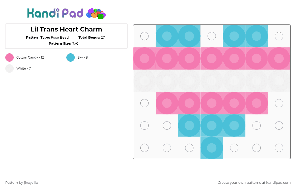 Lil Trans Heart Charm - Fuse Bead Pattern by jinxyzilla on Kandi Pad - light blue,pink,trans,heart,charm