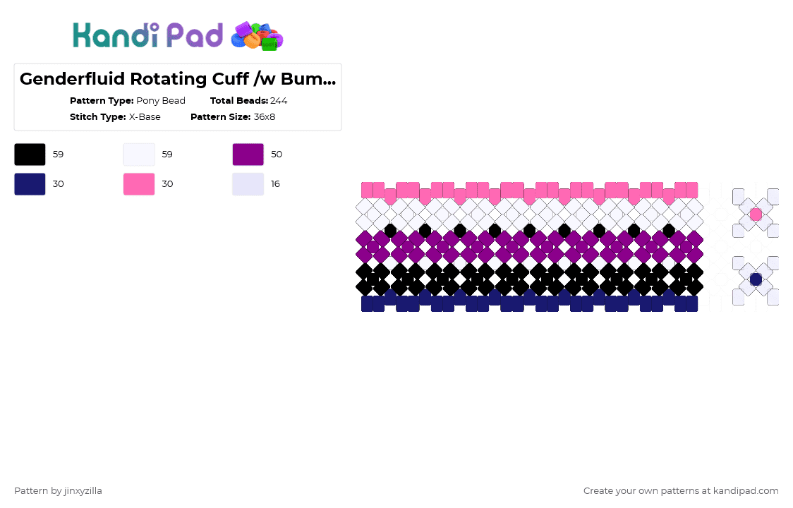 Genderfluid Rotating Cuff /w Bumpers - Pony Bead Pattern by jinxyzilla on Kandi Pad - purple,pink,genderfluid,pride,cuff,rotating