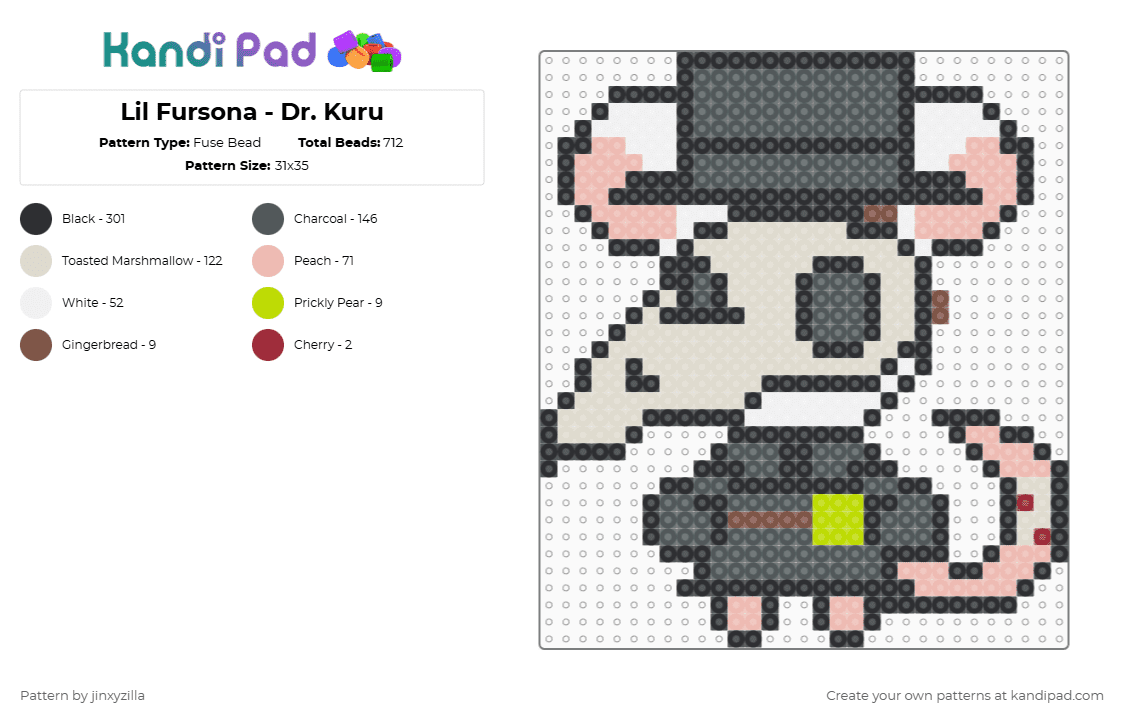 Lil Fursona - Dr. Kuru - Fuse Bead Pattern by jinxyzilla on Kandi Pad - beige,pink,fursona,animal,cartoon,character
