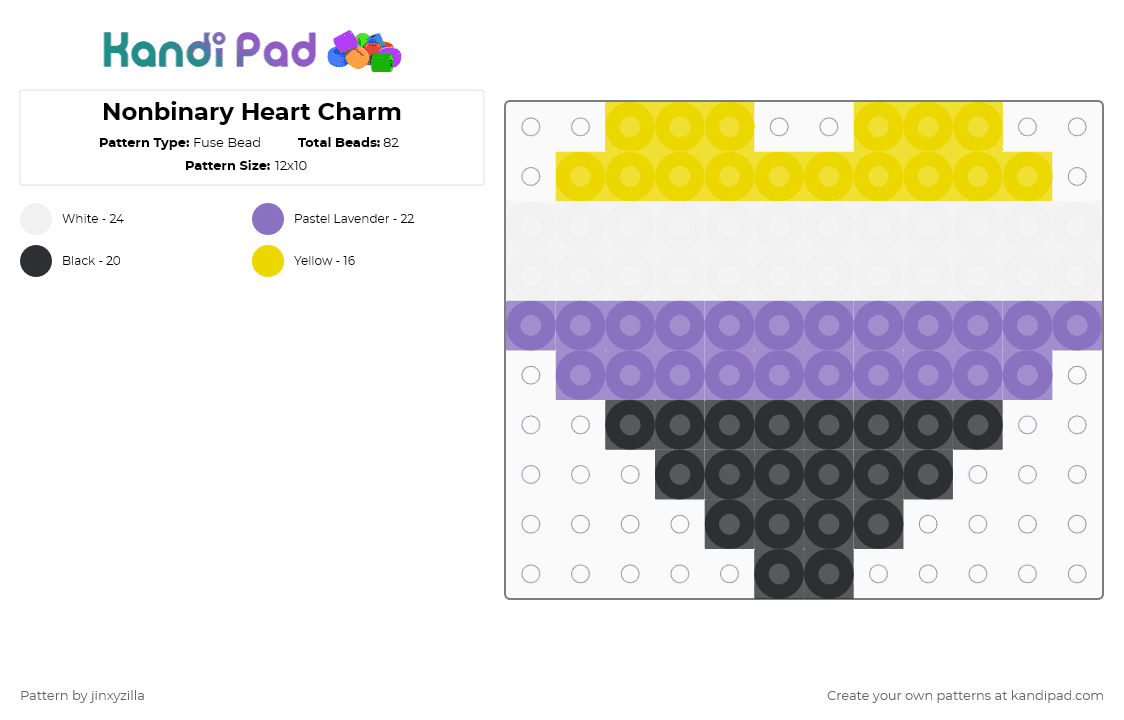 Nonbinary Heart Charm - Fuse Bead Pattern by jinxyzilla on Kandi Pad - yellow,blue,charm,heart,pride,nonbinary