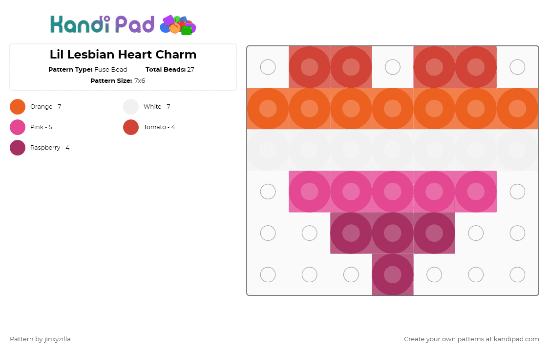 Lil Lesbian Heart Charm - Fuse Bead Pattern by jinxyzilla on Kandi Pad - orange,pink,heart,charm,lesbian,pride