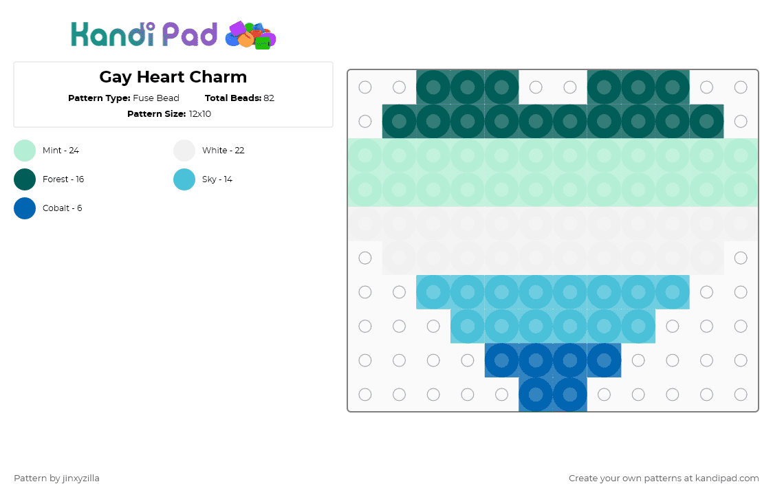 Gay Heart Charm - Fuse Bead Pattern by jinxyzilla on Kandi Pad - light blue,charm,heart,pride,gay
