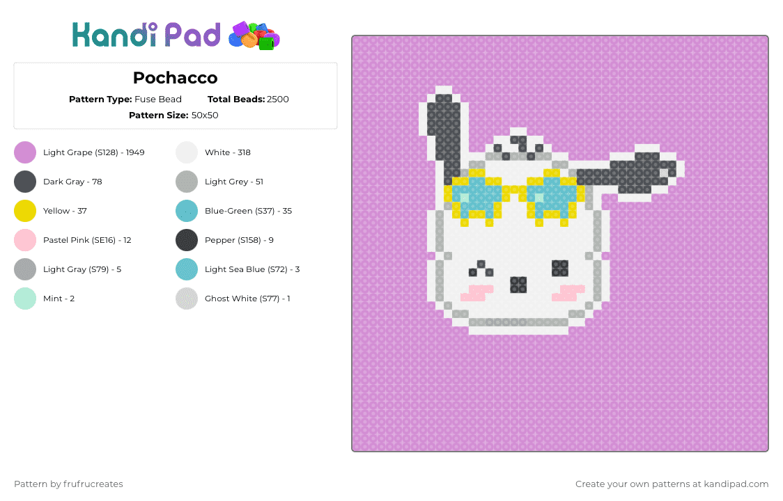 Pochacco - Fuse Bead Pattern by frufrucreates on Kandi Pad - pink
