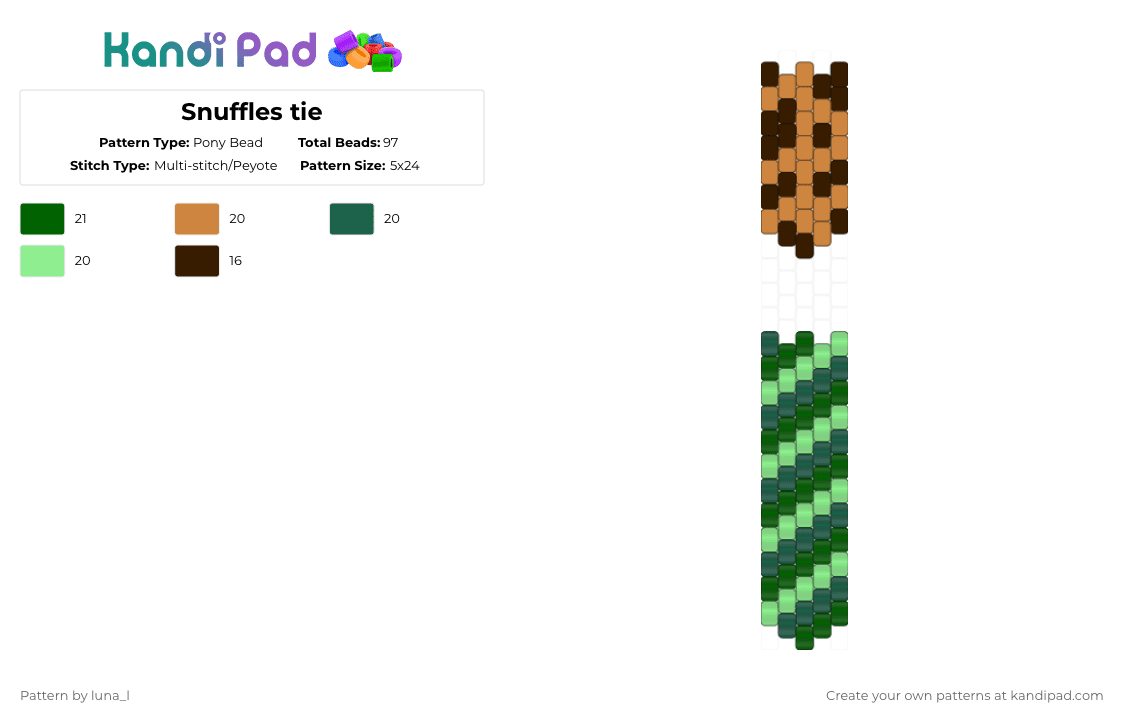 Snuffles tie - Pony Bead Pattern by luna_l on Kandi Pad - teal,pig,tie,essa