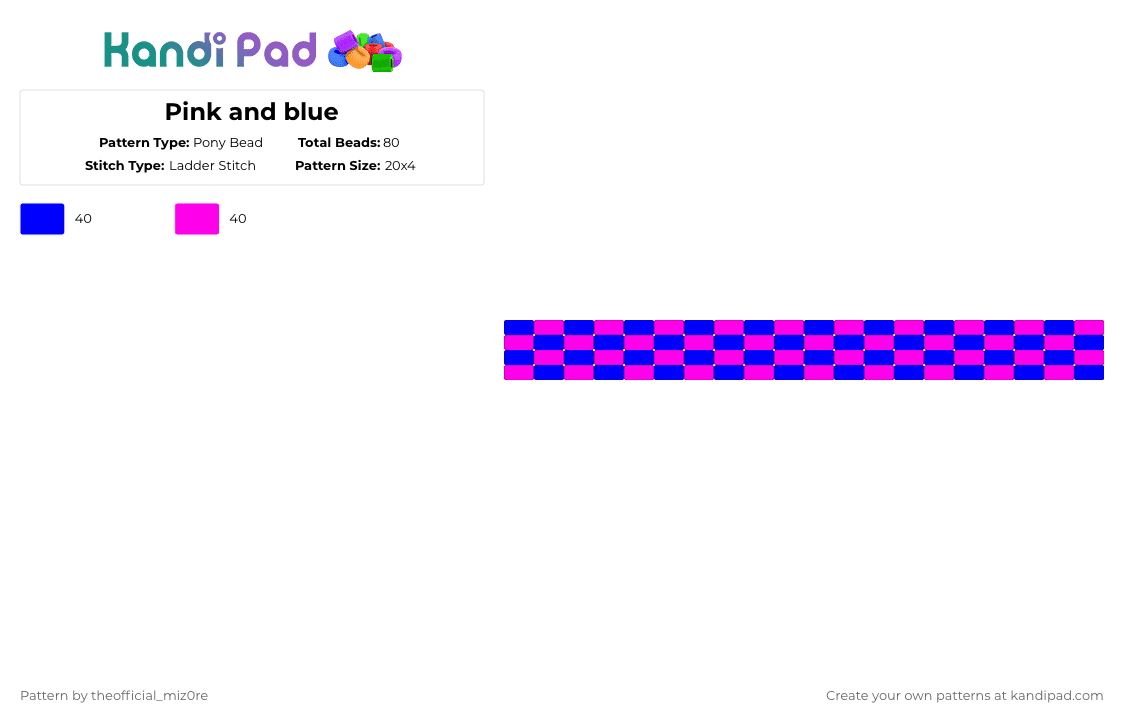 Pink and blue - Pony Bead Pattern by mizore_lolxd on Kandi Pad - purple,pink